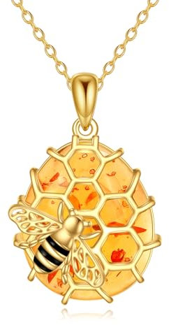 POPLYKE Biene Halskette für Frauen Sterling Silber Bernstein Anh?nger Halskette Schmuck Geschenke für M?dchen