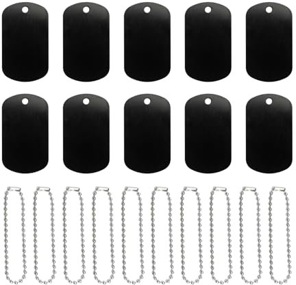 YapitHome 30 Stück Blanko Schildform Anhänger Dog Tag,Blanko Schwarz Dogtag Kette,mit 30 Stück Kugelkette Edelstahl für Erkennungsmarken Anhanger Charms
