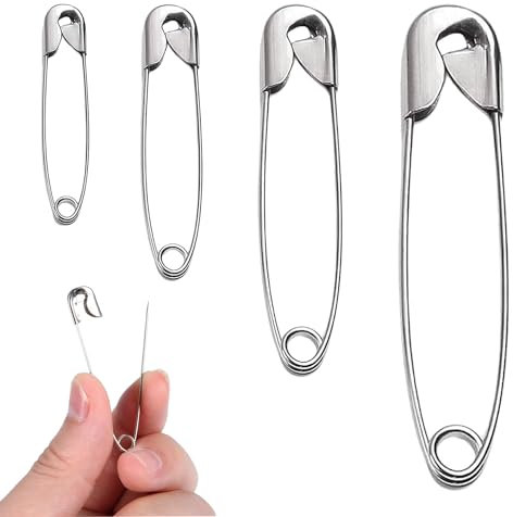 100 Safety Pins - Large, Medium and Small Sized Safety Pins for Clothes, Nickel Plated Steel, Ideal for for Arts & Crafts, Sewing Hemming and DIY Jewellery