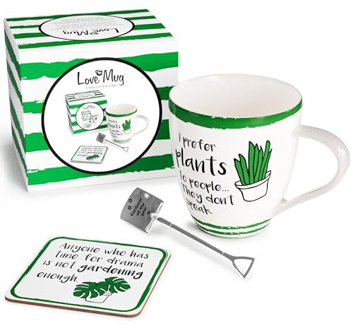 Love Mug®: A Funny Gardening Gift for Gardeners, Featuring A Beautiful Mug with A Printed Message Inside, A Coaster and an Engraved Spade Shaped Teaspoon. Award Winning UK Retailer.