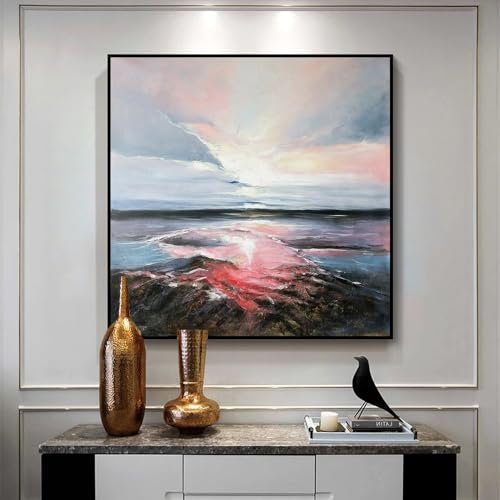 Belunara® Ölgemälde auf Leinwand Abendglühen am Horizont - Abstrakte Bilder Leinwand - Ölbilder auf Leinwand handgemalt - Leinwandbild Abstrakt - Bilder abstrakt modern