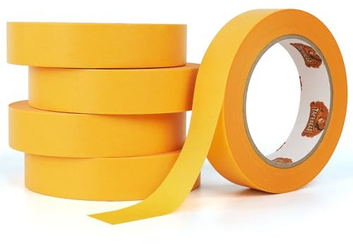 TAPEBEAR Ruban de Masquage Professionnel pour Surfaces Délicates 25mm x 50m, 5x Adhésif Sans Laisser de Résidus, Lignes de Peinture Tranchantes pour Usage Intérieur, Précis Peindre, Vernir, Rénover