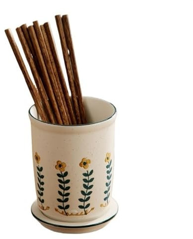 Escurre Cubiertos de Cocina Soporte for utensilios de cerámica, escurridor de cubiertos, vasija de utensilios de cocina vintage pintada a mano for mostrador, estante de secado for utensilios de cocina