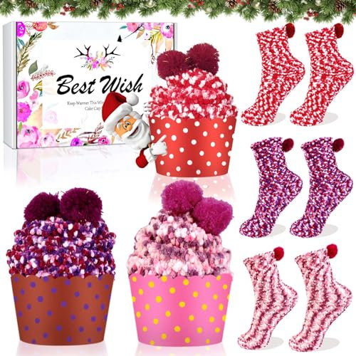 Geschenk für Frauen Kuschelsocken Damen Weihnachten 3 Paar Lustige Socken Geschenkideen DIY Bequeme Warme Flauschige Haussocken Valentinstag Adventskalender Kleine Geschenke für Mädchen Schwester Mama