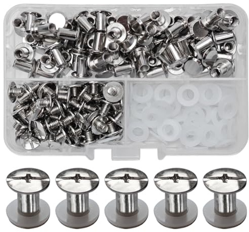 SHSMPXOY 80 Sätze Chicago Buchschrauben Edelstahl M5*8mm Chicago Schrauben Buchbinderschrauben Schraubnieten für Leder,Taschen,Bücher,Halsbänder, Rucksäcke,Hundeleinen (Silber)