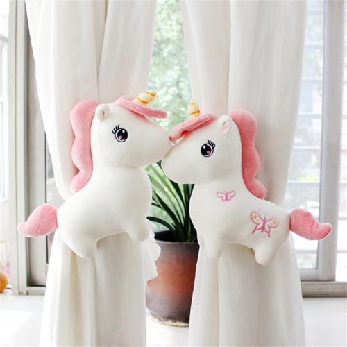 2 Stück Kreative Einhorn Cartoon Vorhang Schnalle niedlich, Niedliche Vorhang-Raffhalter,für zu Hause, Wohnheim, Büro, Kinderzimmer Dekorative (weiß,25 cm)