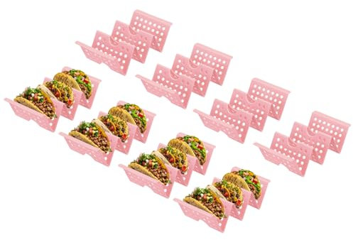 sourcing map 8 soportes para tacos, platos de plástico para tacos con capacidad para hasta 3 tacos, soporte hueco tallado para tacos, apto para lavavajillas y microondas, color rosa