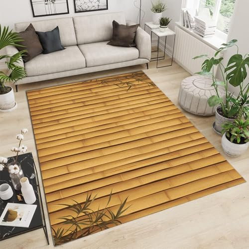 GDJSMIN 200 x 300cm Tapis Poils Ras, Antidérapant Lavable Moderne modèle de Mur en Bambou Tapis, Salon Chambre Salle à Manger Entrée Tapis