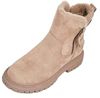 Generico Scarponcini Donna con Pelo Stivali Beige Donna Stivali con cerniera laterale per donna Stivaletti alla caviglia Stivali corti Scarpe singole per donna Scarpe Donna Stivaletto Stivali