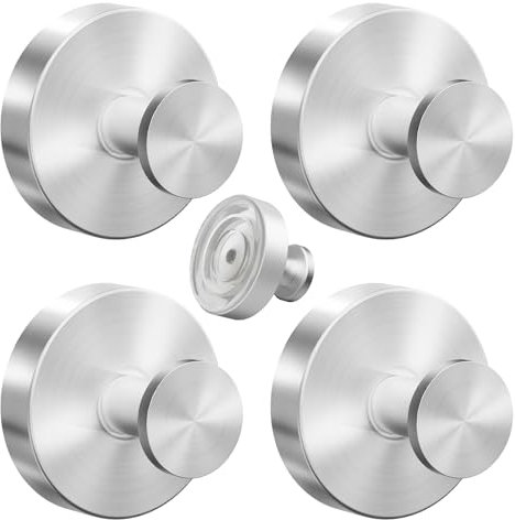 VEHHE Suction Cup Hooks-Silver 4pcs, Metal Suction Hooks for Easy Installation, Self-Adhesive+Sucker Combination Hook with Rubber Material, Strong Hook Heavy Duty for Bathrooms