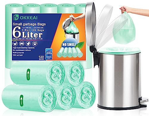 OKKEAI Kleine Müllbeutel 6Liter Mülltüten für Badezimmer,Schlafzimmer,Büro,Hellblau,120 Stück