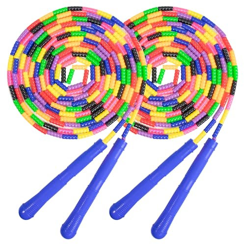 Hipeakboo Long Double Dutch Jump Rope 16 Ft 2 Pack, Skipping Rope for Kids Adults, Soft Beaded Multiperson Jump Rope (Blue-1)