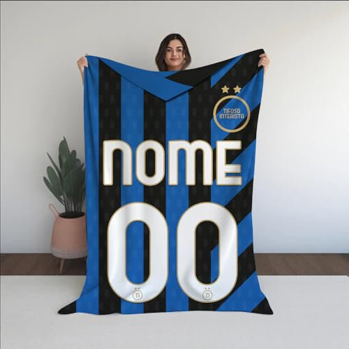 love print Coperta In Pile Personalizzata Tifoso Calcio Serie a Squadra del Cuore Tifoso Maglia 2024/2025 Milanista Interista Romanista Misura 130x180 In pile Sublimabile (Tifoso Interista)