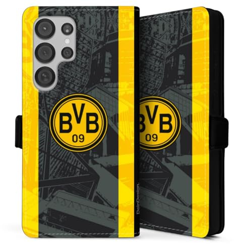 Klapphülle kompatibel mit Samsung Galaxy S 25 Ultra Handyhülle aus Kunst Leder schwarz Flip Case Borussia Dortmund BVB Stadion