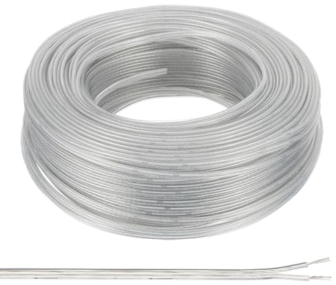 PATIKIL 200Ft 26/2 PVC Covered Copper Wire, 300V Soft Speaker Wire Insulated Heat Resistant Electronical Flexible Cable for LED Light Strip Audio Speaker Sound System, Clear, UL Listed