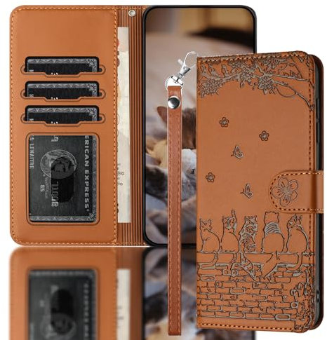 Nokverzy Coque pour Huawei P40 Lite 5G Étui Housse Portefeuille PU Cuir Clapet Chat Thème Porte Carte Magnétique Protection Pochette Cover Étui Rabat Téléphone Portable pour Huawei P40 Lite 5G Brun