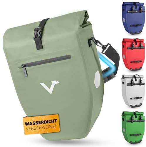 Valkental - Große & wasserdichte Gepäckträgertasche - 28L Füllvolumen - Fahrradtasche für Gepäckträger mit Reflektoren in Natur Grün