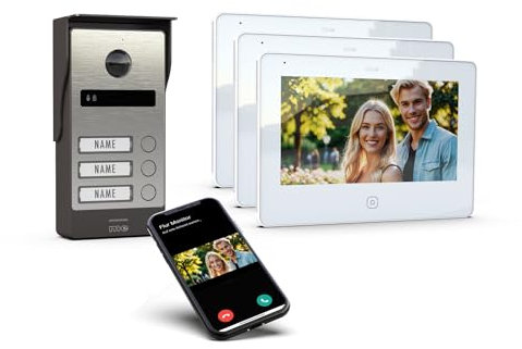 m-e ALLVISO Videotürklingel mit 2 Draht IP BUS-Technik I Aufputz-Außenstation mit 160° Weitwinkel-Kamera I 7 Zoll Monitor Innenstation mit WLAN I kostenlose Handy App, Türsprechanlage 3 Familienhaus
