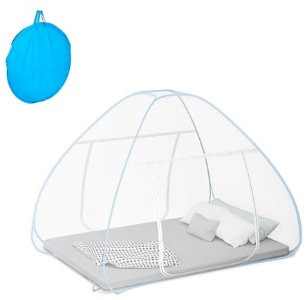 Relaxdays Moskitonetz faltbar, 150 x 150 x 200 cm, Pop-Up Zelt, für Betten, Reisen, Mückennetz, Polyester, weiß/türkis