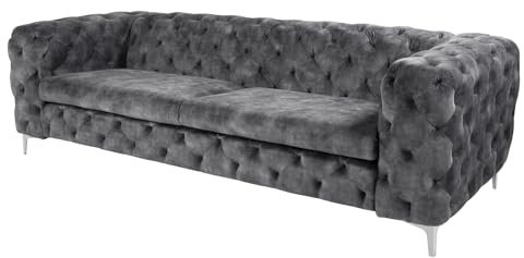 Riess Ambiente Chesterfield 3-Sitzer Sofa MODERN BAROCK 235cm - dunkelgrau - Samt Federkern Metallfüße Couch Wohnlandschaft