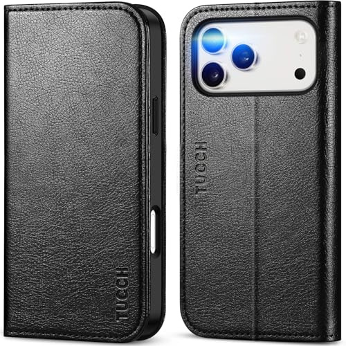 TUCCH Flip Case with 3 Card Holders for iPhone 17 Pro Max, Textured Black | 3 Card Holders, RFID Blocking, Viewing Stand, Folio Wallet, Shockproof TPU, Premium PU Leather, Foldable Cover