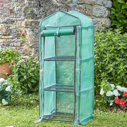 Classic 3-Tier GroZone - Sheltered Greenhouse for Plant Propagation & Protection, Reinforced PE Cover, Zip-Up Front, Side Ventilation, Secure Ground Anchors, Perfect for Seedlings and Gardeners