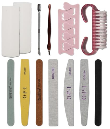 14 Pcs Tampons à Ongles Réutilisables avec Outils pour Manucure et Pédicure, Comprenant Lime à Ongles, Pousse Cuticules, Coupe Cuticules et Accessoires pour Soins à Domicile ou en Salon, Set Manucure