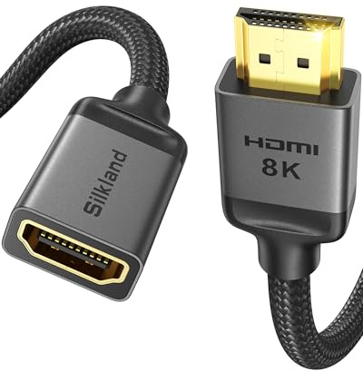 Silkland 8K HDMI Verlängerung 0,5M, 48Gbit/s HDMI 2.1 Stecker auf Busche | eARC, HDR, 3D, VRR, 4K@120Hz 144Hz, HDMI Verlängerungskabel für Fire-TV-Stick TV-Box Wand-TV Blu-Ray PC Laptop PS5/4 Beamer