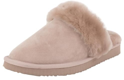 piece of mind - Pantofole classiche da donna - Pelle di agnello e pelle - Pantofole con collo in pelliccia - Suola leggera in EVA, Rosa antica, 41 EU