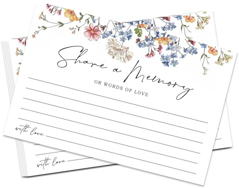 50 Pcs Share a Memory Card Sets, Share A Memory Cards, Paper Funeral Flower Cards, Share A Memory or Words of Love Print for Funeral and Life Celebrations, 5.9x3.9 Inch