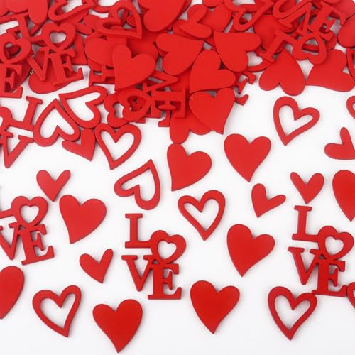 100 Stück Rot Holzherzen, Hochzeit Deko Streudeko Holz Herzen Konfetti für Valentinstag Hochzeit Geburtstag Tischdeko