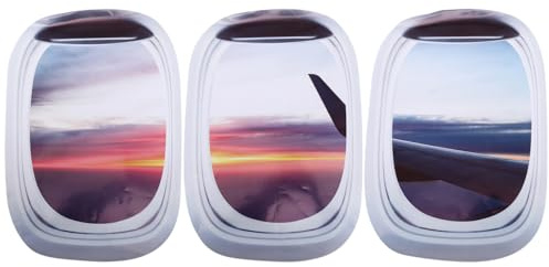 Alipis Airplane Window Wall Sticker 3 pcs Sky Landscape Wall Decal Removable Plane Window View Sticker for Living Room Bedroom Baby Room Smooth Flat Dry Surfaces