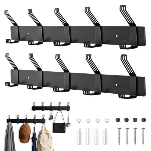 2 Stück Schwarz Kleiderhaken Wand, Garderobenhaken mit 5 Haken36,9 x 3,5cm | Hakenleiste Garderobe aus einer hochwertigen Aluminiumlegierung, er ist robust und langlebig für Schlafzimmer Bad Küche