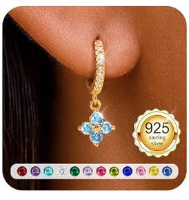 ZOERAY Geburtsstein Ohrringe Gold Hängend für Damen Mädchen Wasserfest Frau | 18K Vergoldete Ohrringe Creolen mit Anhänger,Kleeblatt Goldene Ohrringe Stein Rot Grün Blau,Damenohrringe Geburtstag Geschenk
