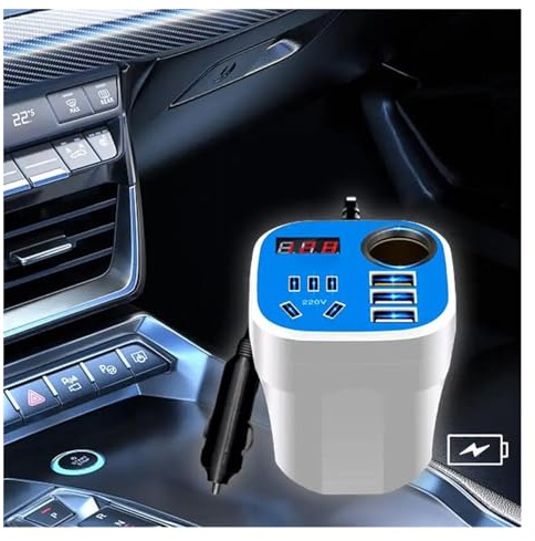 Convertisseur Onduleur Puissance Convertisseur D'onduleur Type Tasse Monté sur Voiture Onduleur De Chargeur QC(Blanc)