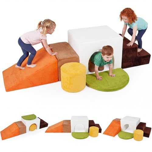 COSTWAY 6 teilige Schaumstoff Bausteine, Schaumstoffbausteine zum Klettern & Rutschen, Indoor Softbausteine aus Samt, Großbausteine XXL Indoor für Kinder ab 3 Jahr (Weiß)