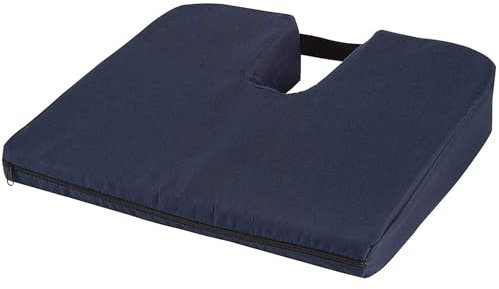DMI Gradual Slope Seat Cushion for Coccyx, Sciatica and Tailbone Pain Used With Dining Room Chairs, Desk Chairs, Thin Car or Wheelchair Cushions, Machine Washable-Cover, 15 Inch, Navy