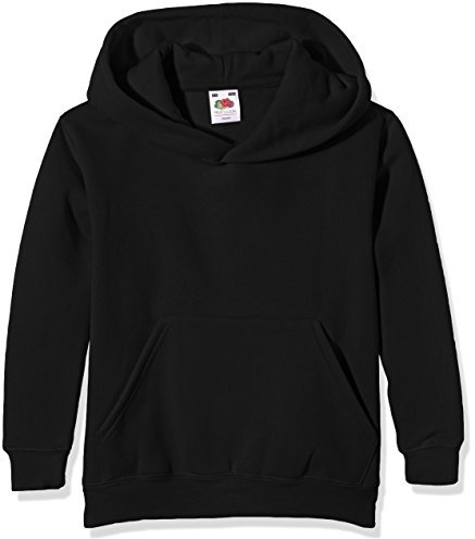 Fruit of the Loom Unisex Kids Premium Hooded Sweat, Black, 7-8 Years (Manufacturer Size:30)