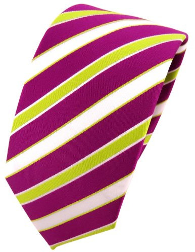 TigerTie - schmale Designer Krawatte in magenta fuchsia grün weiß gestreift