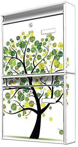 banjado® ® Briefkastenanlage 2 Fach 36x64x10cm mit Motiv/Briefkasten groß mit Namensschild/Postkasten A4 Einwurf inkl. Montagematerial & je 2 Schlüsseln/Briefkasten ohne Zeitungsfach