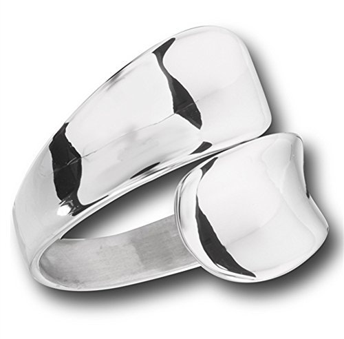 Modern Double Spoon Curved Concave Wrap Ring New Stainless Steel Band Sizes 6-10, 4 UK, Metal, No Gemstone