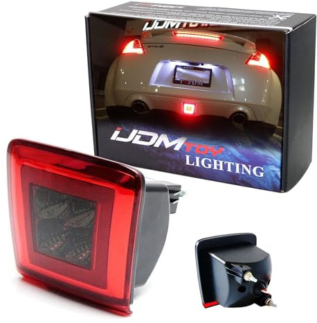iJDMTOY Dark Red Lens LED Rear Fog Light Kit Compatible With 2009-2020 Nissan 370Z & 13-17 Juke Nismo, Powered by Red LED as Brake/Rear Fog & White LED as Backup Reverse Lamp