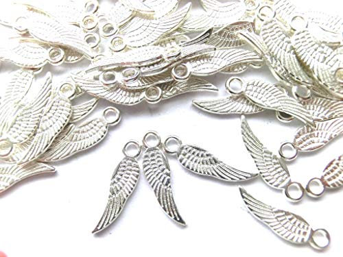 beadsvision 100 FLÜGEL Anhänger Engelsflügel 17x5mm Farbwahl antiksilber Silber Schutzengel Glücksbringer Metall (Silber)