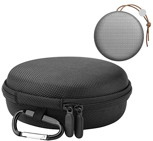 VBESTLIFE Bluetooth Speaker Case, Portable Mini Round Bluetooth Speaker Travel Carry Protect Bag for B&O BeoPlay A1 Wireless Speaker with Carabiner, Black