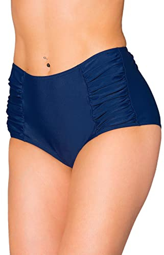 Aquarti Bikinihose Damen mit Hoher Taille und Raffung | Aquarti Klassische Bikinihosen für Damen in Uni-Farben