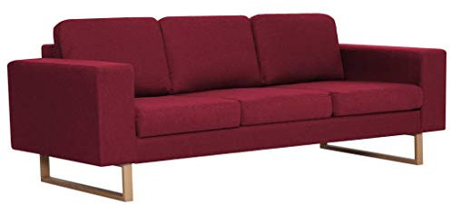 vidaXL Sofa 3-Sitzer mit Rückenkissen Sitzkissen Design Loungesofa Polstersofa Couch Lounge Stoffsofa Sitzmöbel Wohnzimmer Stoff Holzrahmen Weinrot