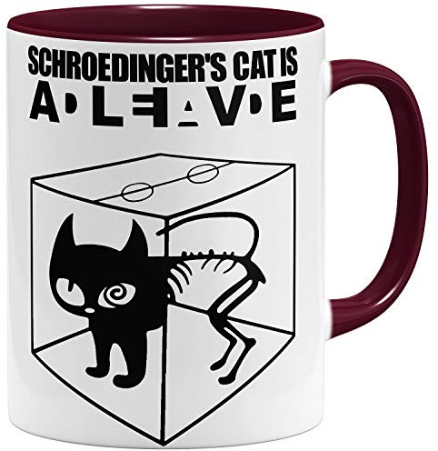 OM3® - Big Bang - Schroedingers Cat - Tasse - Keramik Becher - 11oz 325ml - Beidseitig Bedruckt - Bordeaux