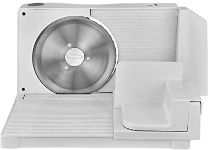KALORIK TKG AS 1004 WH PL Allesschneider, 17 cm Messer, elektrisch, klappbar, einstellbar 0-15mm, für Gemüse, Brot und Aufschnitt, 100 W, Weiß