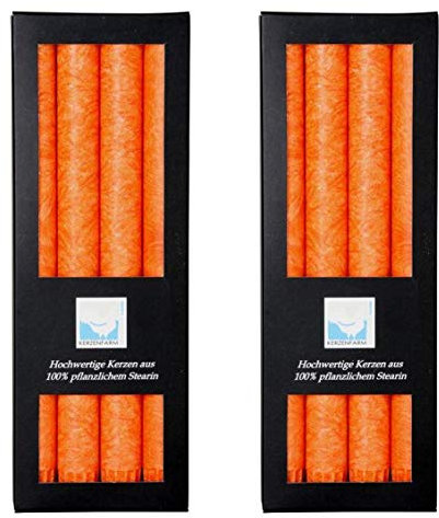 Kerzenfarm Hahn 8 Stearin-Stabkerzen - 8er Set (2x4 STK.) 22 x 250 mm | Orange - pflanzliche Tafelkerzen Echtwachs