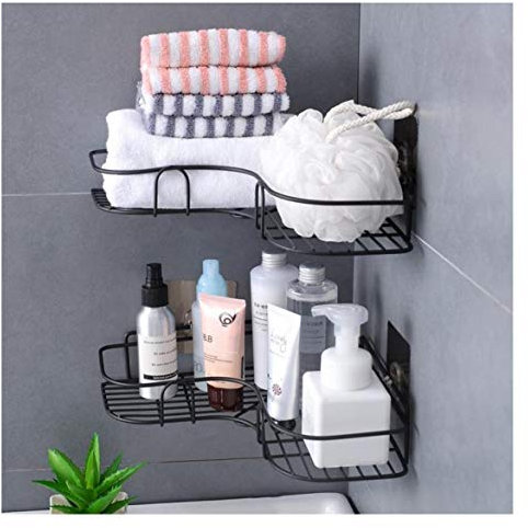 SLEEC 2 Pack Shower Organiser, Bathroom Shelves Wire Shower Corner Caddy Shower Shelf Bathroom Caddy Shelf No Drilling shower storage Corner Shelf Metal Shower Caddy Iron Shower Tidy ( Black )